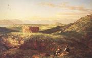 Thomas Cole The Temple of Segesta with the Artist Sketching (mk13) oil on canvas